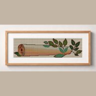 diploma-scroll framed cross stitch mockup, realistic finished embroidery design, PDF pattern digital download
