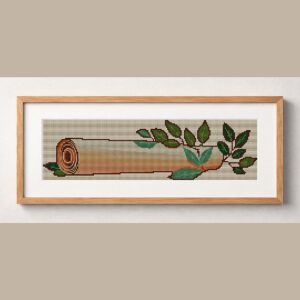 diploma-scroll framed cross stitch mockup, realistic finished embroidery design, PDF pattern digital download