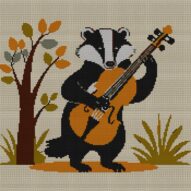 badger-with-violin full cross stitch design mockup without frame, realistic embroidery preview
