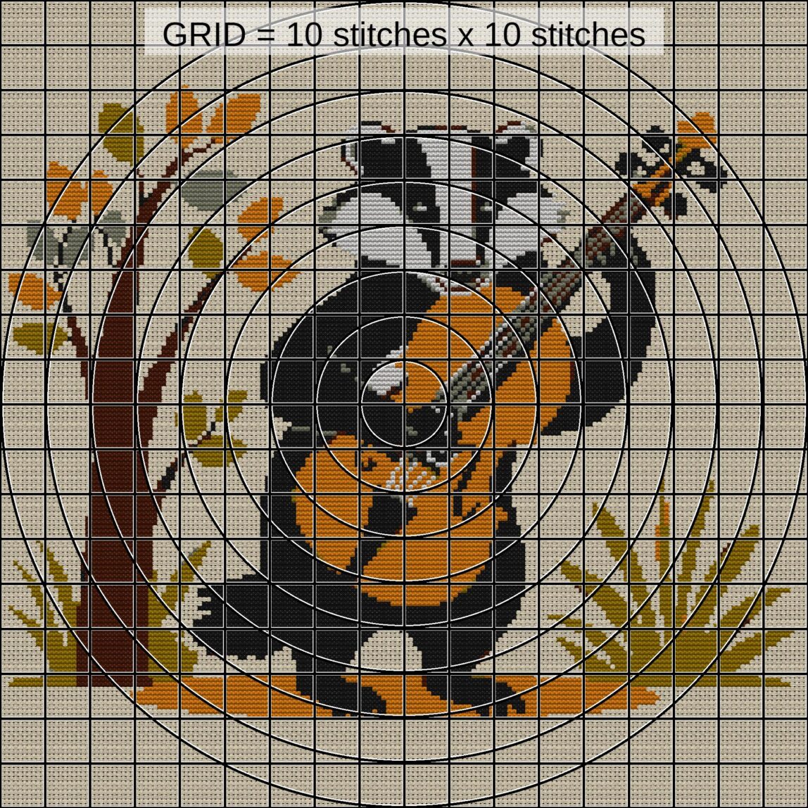 badger-with-violin zoomed stitching detail badger-with-violin close-up cross stitch detail showing color changes, confetti areas and stitch texture