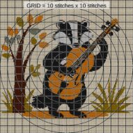 badger-with-violin close-up cross stitch detail showing color changes, confetti areas and stitch texture