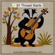 badger-with-violin cross stitch start point map with highlighted thread start positions in the full design