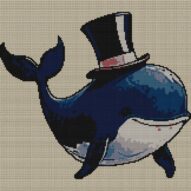 whale-with-top-hat full cross stitch design mockup without frame, realistic embroidery preview