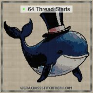 whale-with-top-hat cross stitch start point map with highlighted thread start positions in the full design
