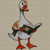 goose-reading-map-on-dock full cross stitch design mockup without frame, realistic embroidery preview
