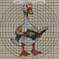 goose-reading-map-on-dock close-up cross stitch detail showing color changes, confetti areas and stitch texture