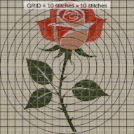 rose-with-thorns close-up cross stitch detail showing color changes, confetti areas and stitch texture