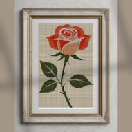 rose-with-thorns alternative framed cross stitch mockup, realistic finished embroidery presentation
