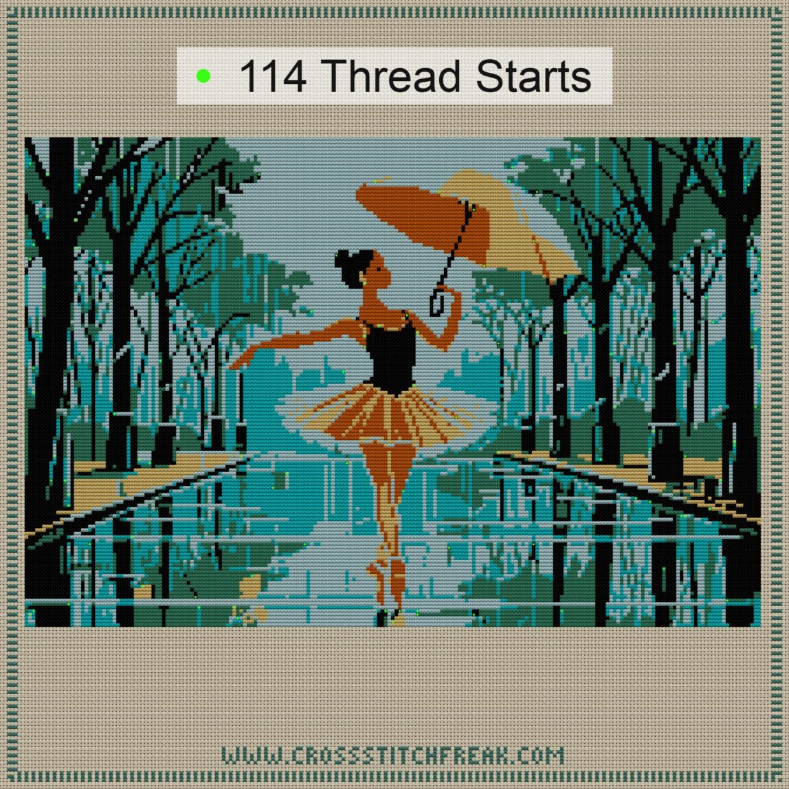 ballerina-with-umbrella thread start point map ballerina-with-umbrella cross stitch start point map with highlighted thread start positions in the full design