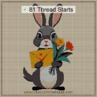 rabbit-holding-bouquet-an cross stitch start point map with highlighted thread start positions in the full design