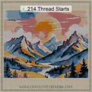 mountain-range cross stitch start point map with highlighted thread start positions in the full design