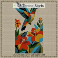 hummingbird-at-flower cross stitch start point map with highlighted thread start positions in the full design