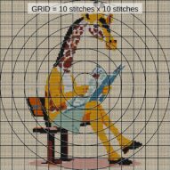 giraffe-reading-newspaper close-up cross stitch detail showing color changes, confetti areas and stitch texture