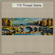 bridge-over-river cross stitch start point map with highlighted thread start positions in the full design