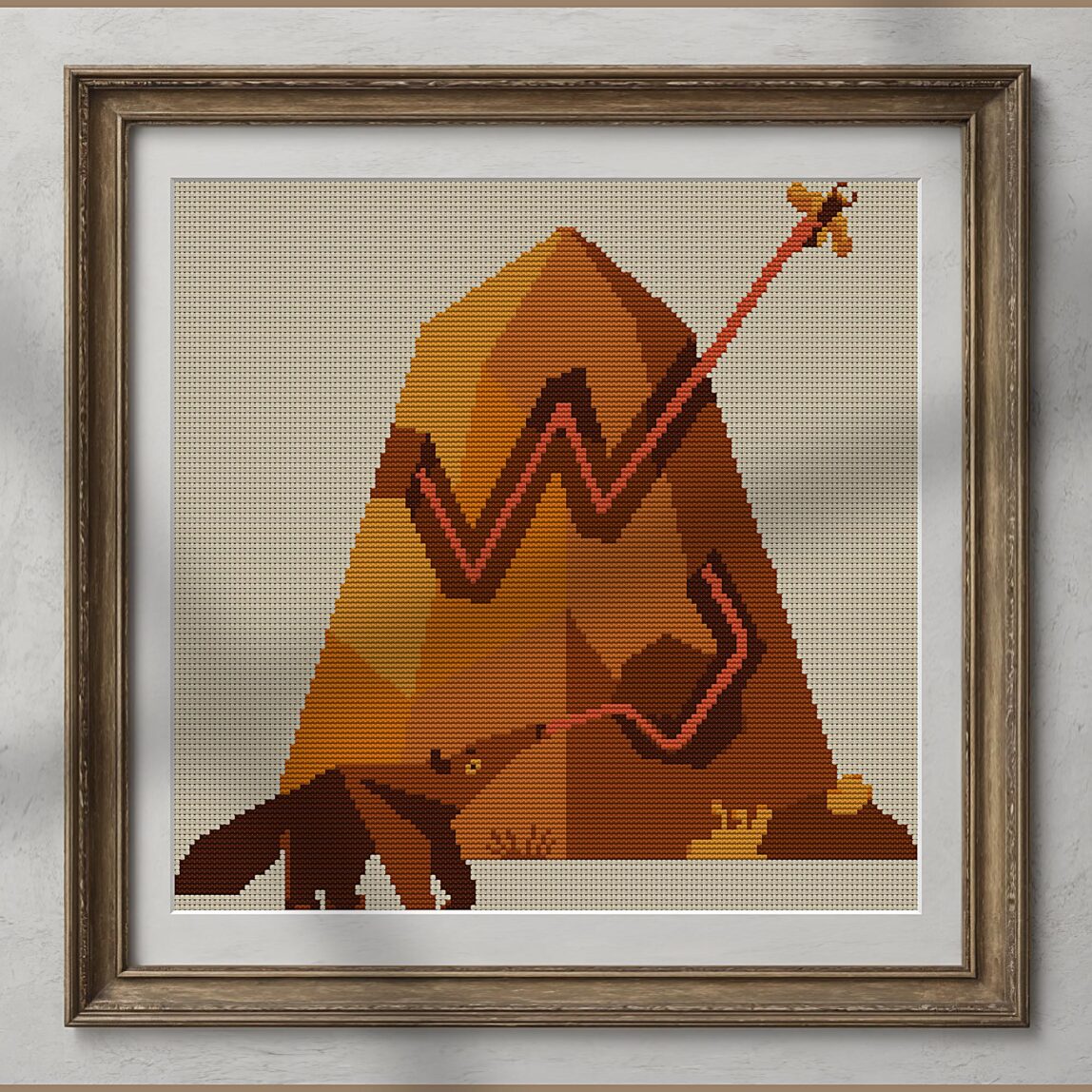 anteater-trick alternative framed mockup anteater-trick alternative framed cross stitch mockup, realistic finished embroidery presentation