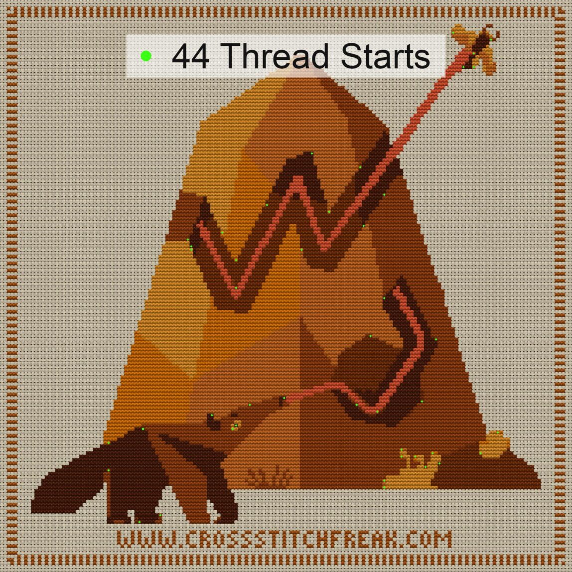 anteater-trick thread start point map anteater-trick cross stitch start point map with highlighted thread start positions in the full design