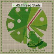 frog-performance cross stitch start point map with highlighted thread start positions in the full design