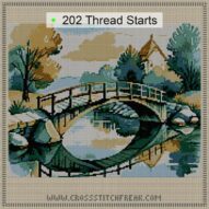 bridge-over-river cross stitch start point map with highlighted thread start positions in the full design
