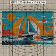 sailboat close-up cross stitch detail showing color changes, confetti areas and stitch texture