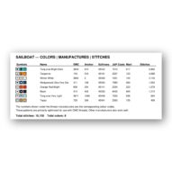 sailboat thread color chart with DMC, Anchor, Sullivans, J&P Coats and Maxi color references