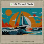 sailboat cross stitch start point map with highlighted thread start positions in the full design