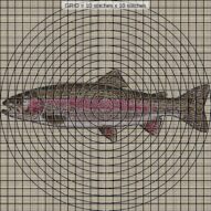 rainbow-trout-oncorhynchu close-up cross stitch detail showing color changes, confetti areas and stitch texture