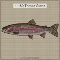 rainbow-trout-oncorhynchu cross stitch start point map with highlighted thread start positions in the full design