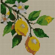 lemon-branch full cross stitch design mockup without frame, realistic embroidery preview