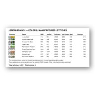 lemon-branch thread color chart with DMC, Anchor, Sullivans, J&P Coats and Maxi color references