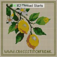 lemon-branch cross stitch start point map with highlighted thread start positions in the full design