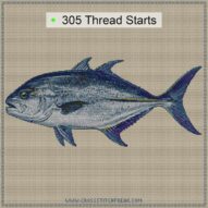 bluefin-trevally-caranx-m cross stitch start point map with highlighted thread start positions in the full design