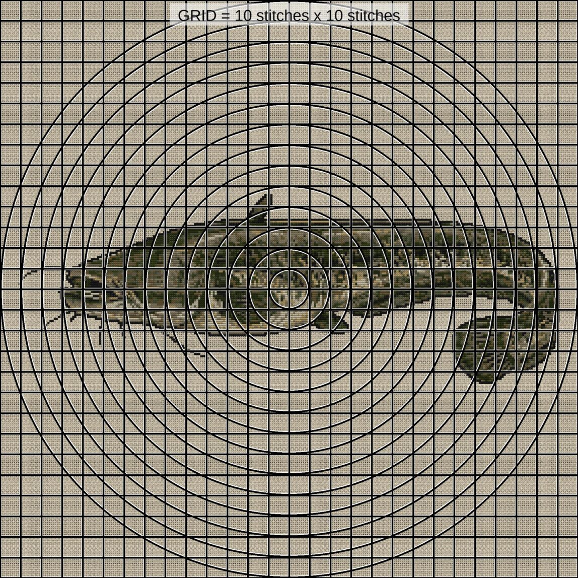 wels-catfish-silurus-glan zoomed stitching detail wels-catfish-silurus-glan close-up cross stitch detail showing color changes, confetti areas and stitch texture
