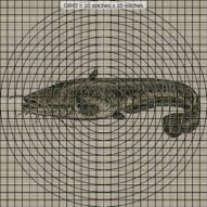wels-catfish-silurus-glan close-up cross stitch detail showing color changes, confetti areas and stitch texture