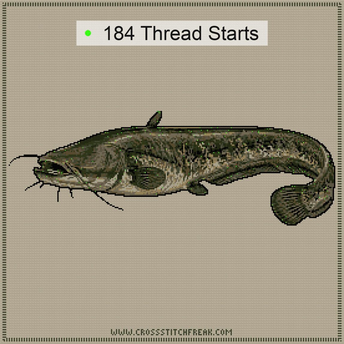wels-catfish-silurus-glan thread start point map wels-catfish-silurus-glan cross stitch start point map with highlighted thread start positions in the full design