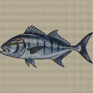 giant-trevally-caranx-ign full cross stitch design mockup without frame, realistic embroidery preview