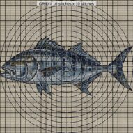 giant-trevally-caranx-ign close-up cross stitch detail showing color changes, confetti areas and stitch texture