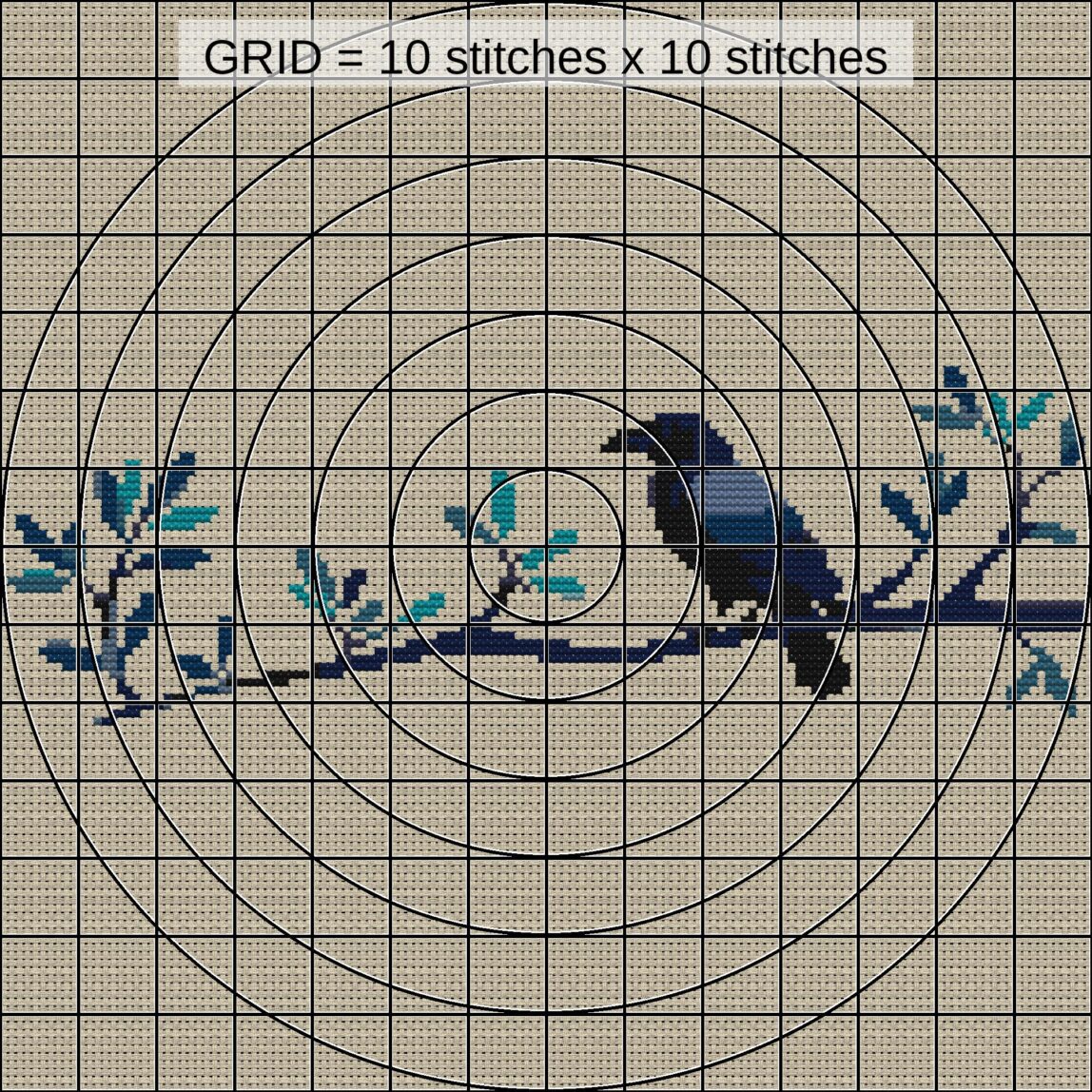 raven-on-branch zoomed stitching detail raven-on-branch close-up cross stitch detail showing color changes, confetti areas and stitch texture