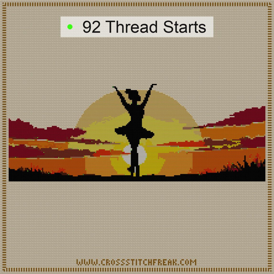 dancer-silhouette-in-f-17 thread start point map dancer-silhouette-in-f-17 cross stitch start point map with highlighted thread start positions in the full design