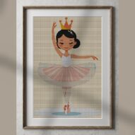 ballerina-with-crown alternative framed cross stitch mockup, realistic finished embroidery presentation