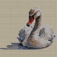 swan-wearing-pearl-neckla full cross stitch design mockup without frame, realistic embroidery preview