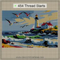 lighthouse cross stitch start point map with highlighted thread start positions in the full design