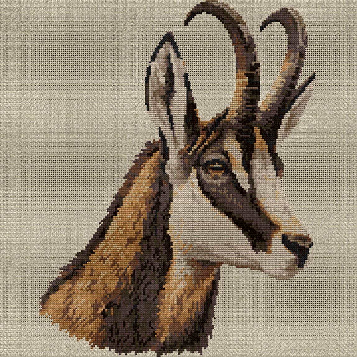 alpine-chamois-rupicapra full design mockup without frame alpine-chamois-rupicapra full cross stitch design mockup without frame, realistic embroidery preview