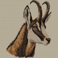 alpine-chamois-rupicapra full cross stitch design mockup without frame, realistic embroidery preview
