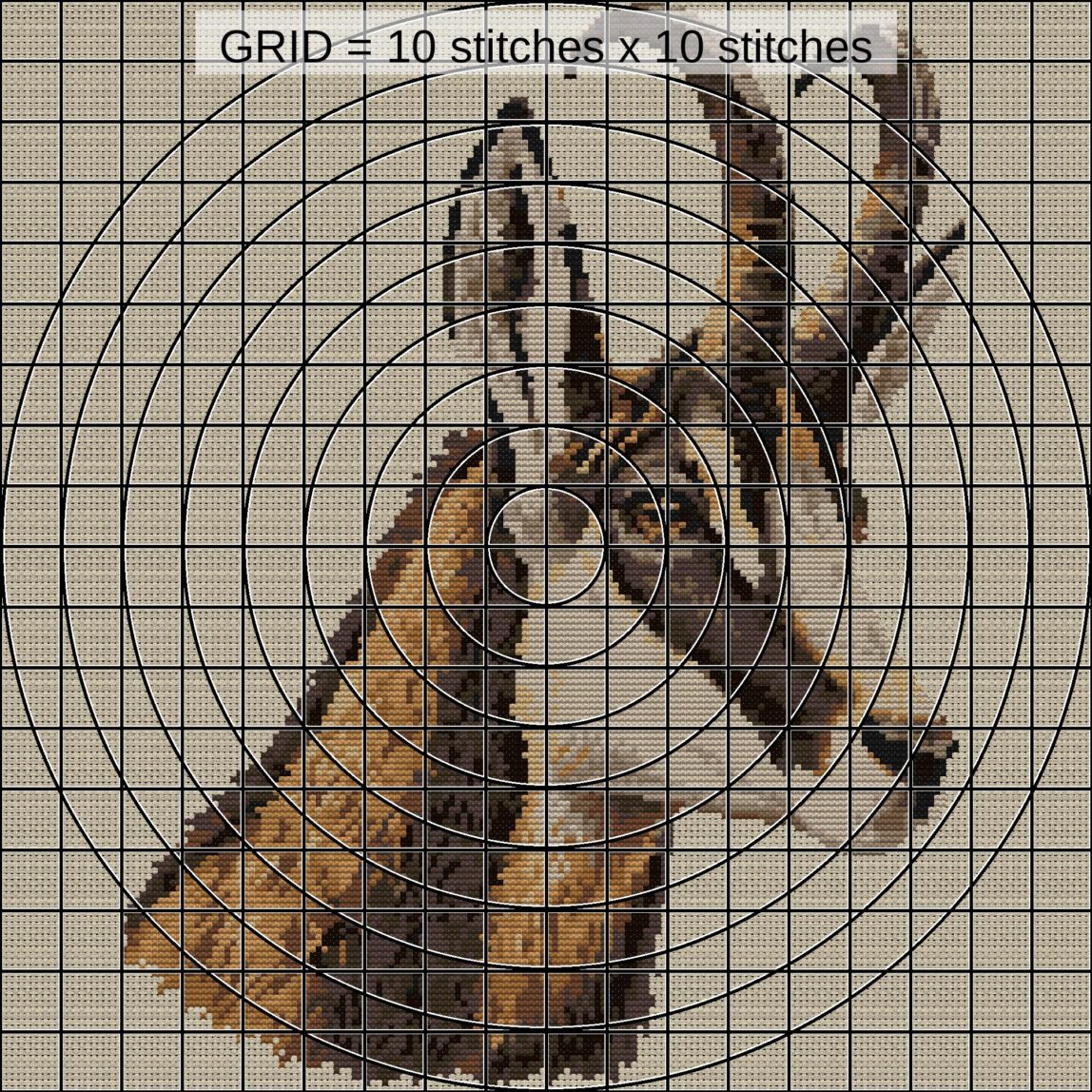 alpine-chamois-rupicapra zoomed stitching detail alpine-chamois-rupicapra close-up cross stitch detail showing color changes, confetti areas and stitch texture