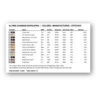 alpine-chamois-rupicapra thread color chart with DMC, Anchor, Sullivans, J&P Coats and Maxi color references