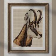 alpine-chamois-rupicapra alternative framed cross stitch mockup, realistic finished embroidery presentation