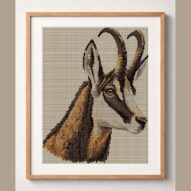 alpine-chamois-rupicapra framed cross stitch mockup, realistic finished embroidery design, PDF pattern digital download