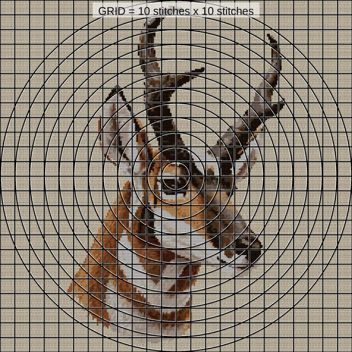 pronghorn-antilocapra-ame close-up cross stitch detail showing color changes, confetti areas and stitch texture