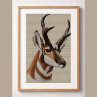 pronghorn-antilocapra-ame framed cross stitch mockup, realistic finished embroidery design, PDF pattern digital download