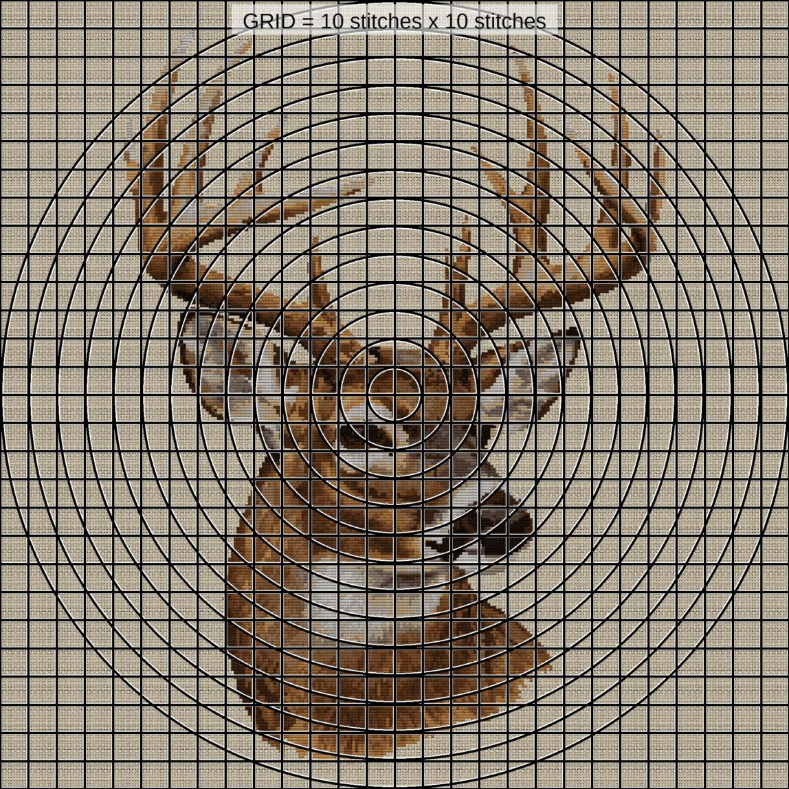 white-tailed-deer-odocoil close-up cross stitch detail showing color changes, confetti areas and stitch texture